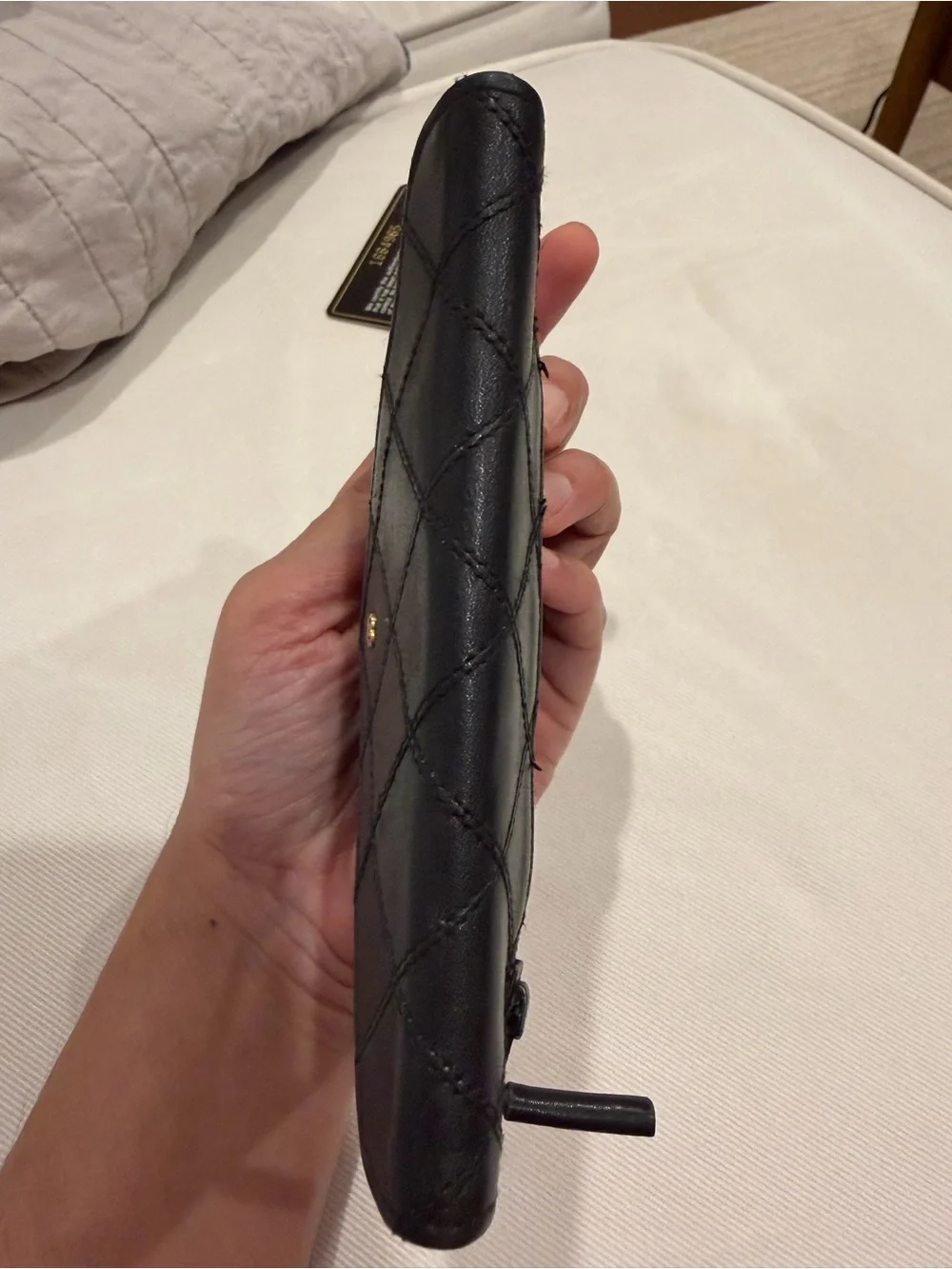 Chanel CC Black Leather Quilted Flap Envelope Wallet Clutch